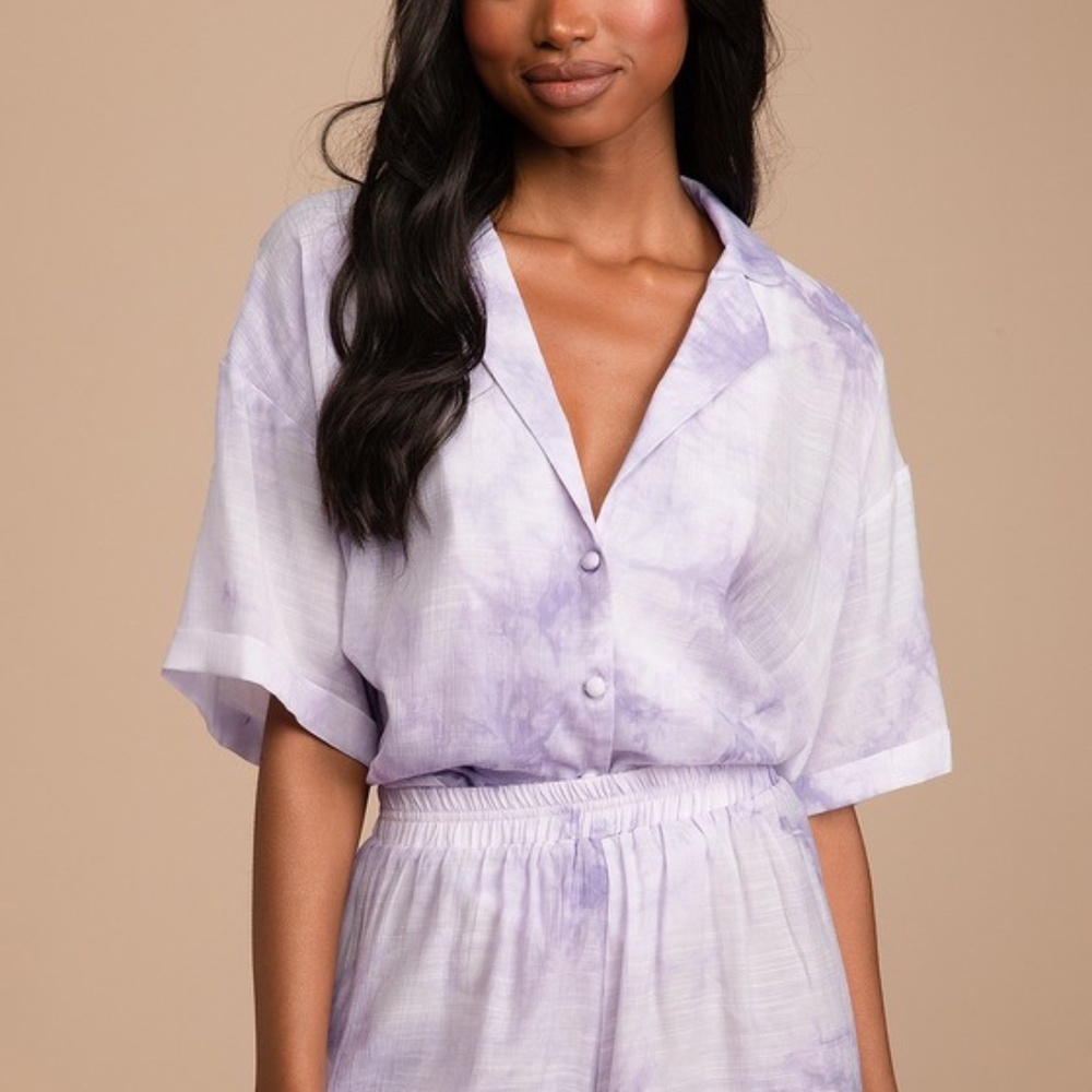 Hit Snooze Lavender Tie-Dye Two-Piece Pajama Set, Lulu’s Size Medium